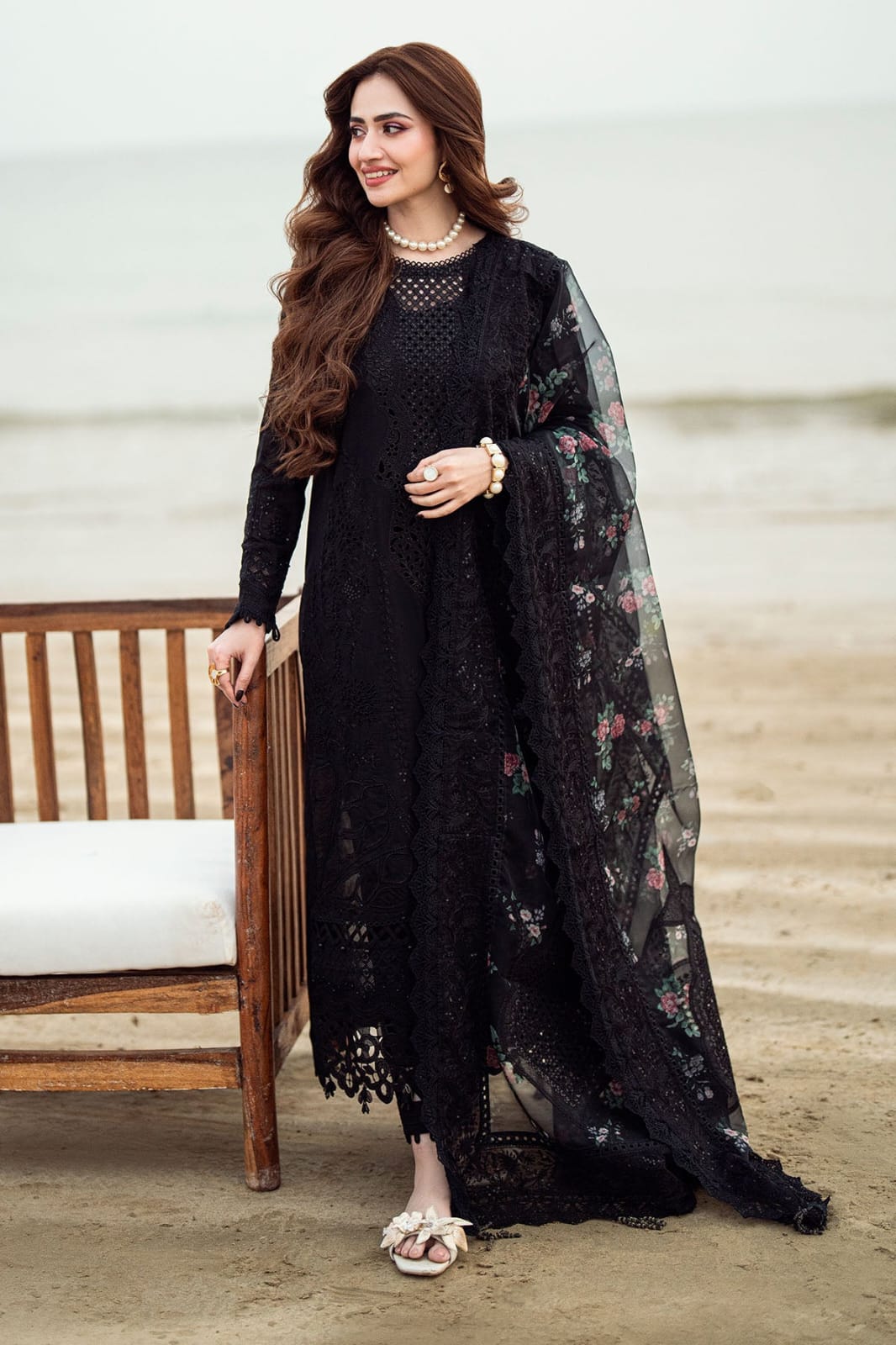 Embroidered Dhanak 3-Piece Suit with Embroidered Shawl D-104 - product photo 1
