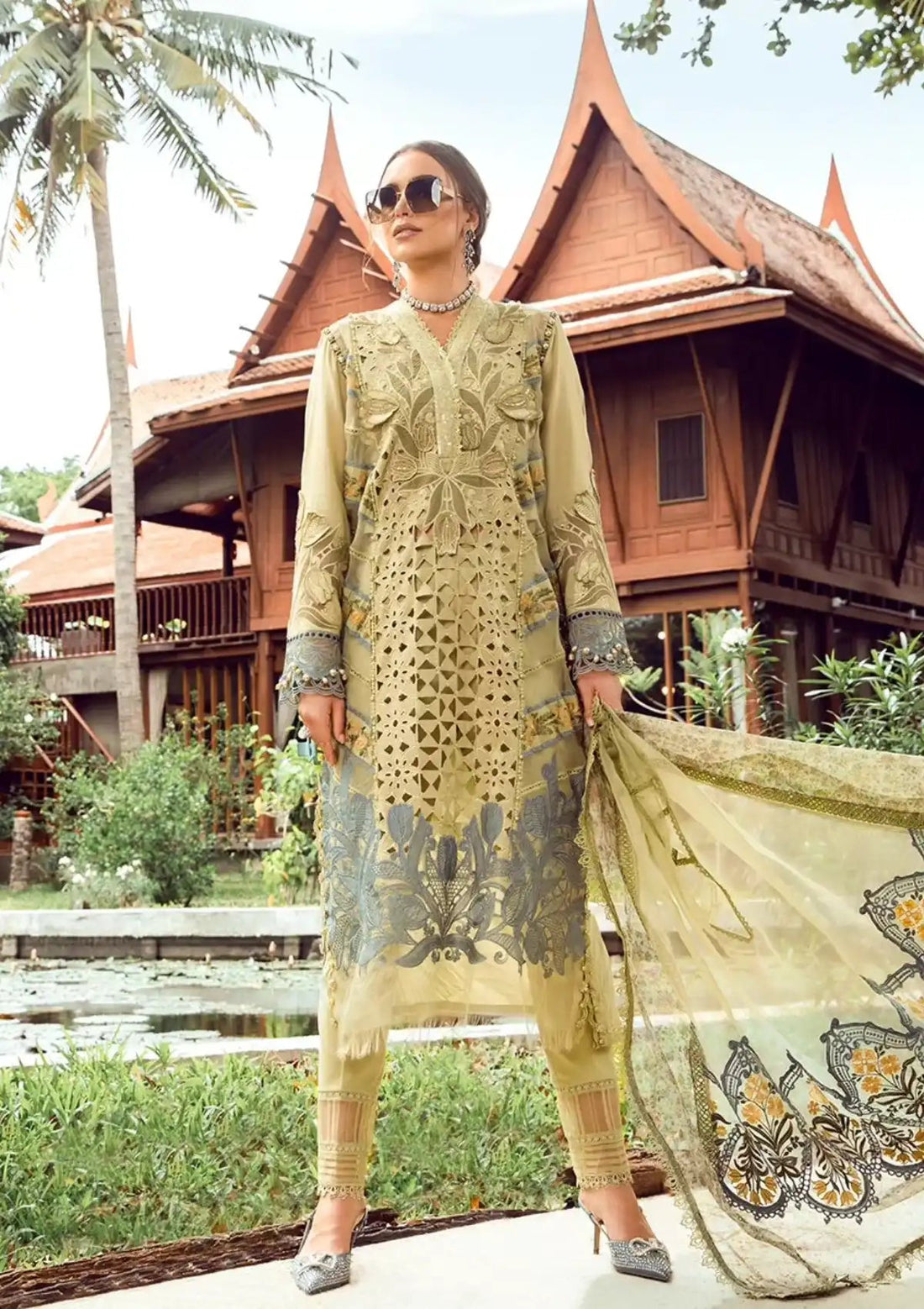 Embroidered Dhanak 3-Piece Suit with Embroidered Shawl D-076 - product photo 2