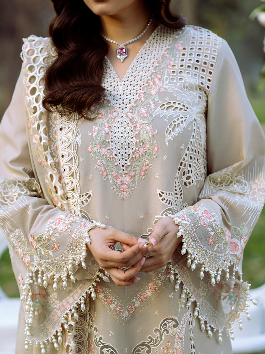 Embroidered Dhanak 3-Piece Suit with Embroidered Shawl D-102 - product photo 2