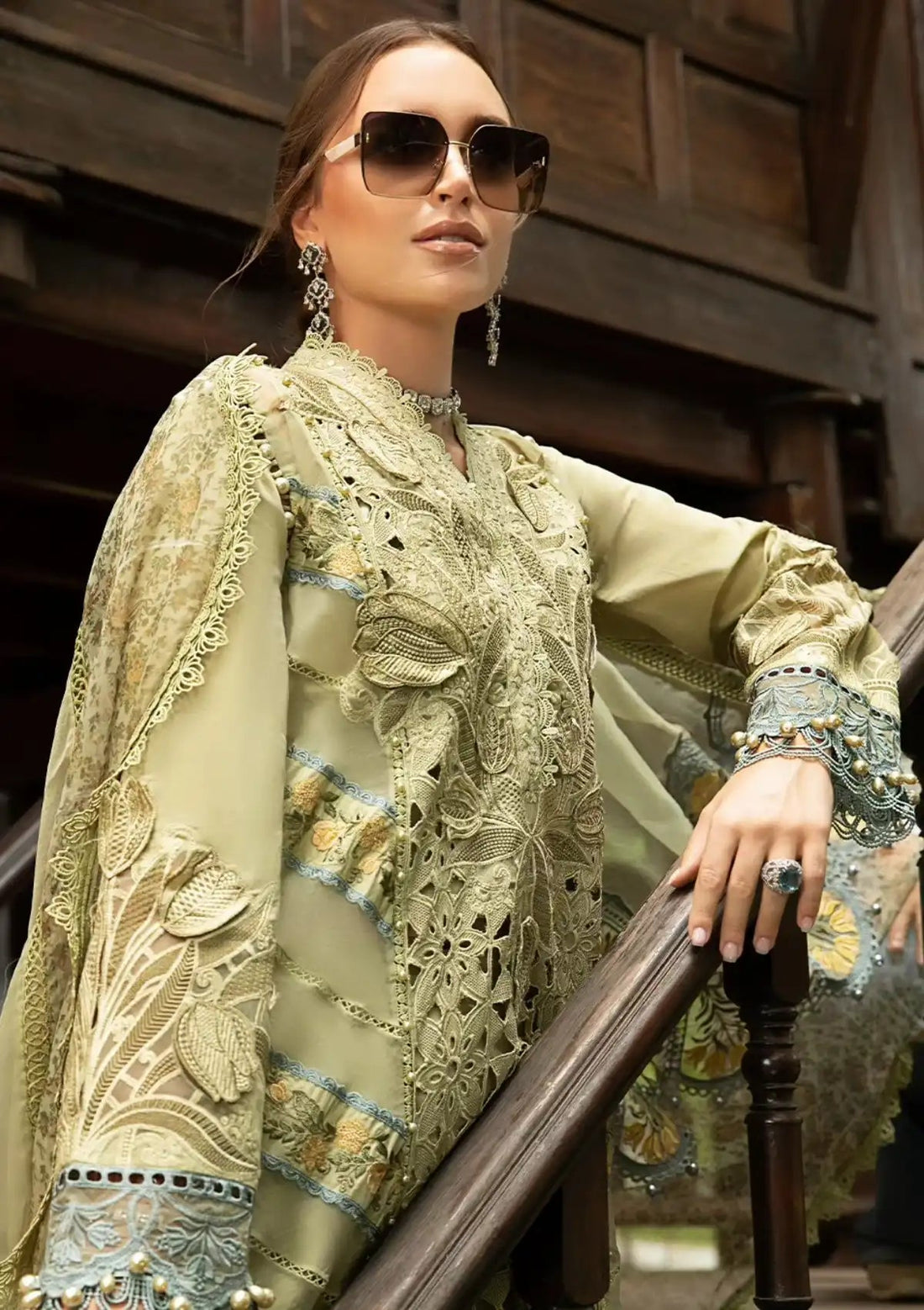 Embroidered Dhanak 3-Piece Suit with Embroidered Shawl D-076 - product photo 3