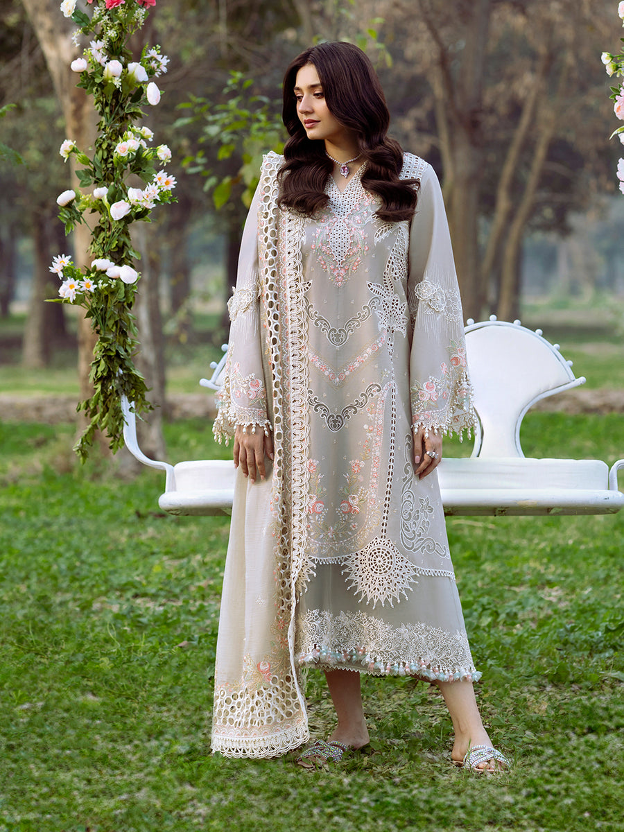 Embroidered Dhanak 3-Piece Suit with Embroidered Shawl D-102 - product photo 3
