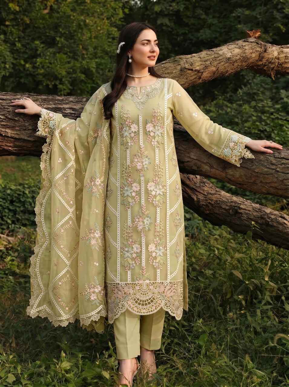 Embroidered Dhanak 3-Piece Suit with Embroidered Shawl D-081 - product photo 1