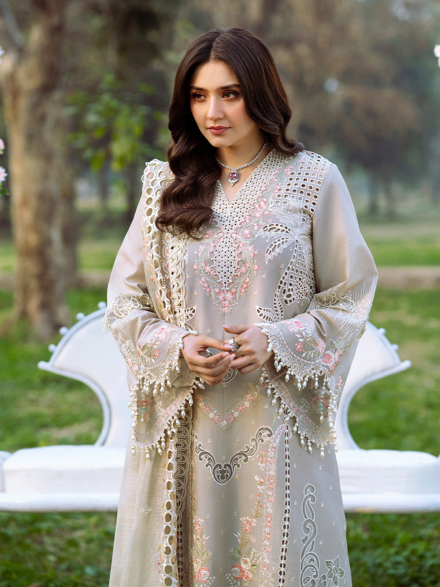 Embroidered Dhanak 3-Piece Suit with Embroidered Shawl D-102 - product photo 4