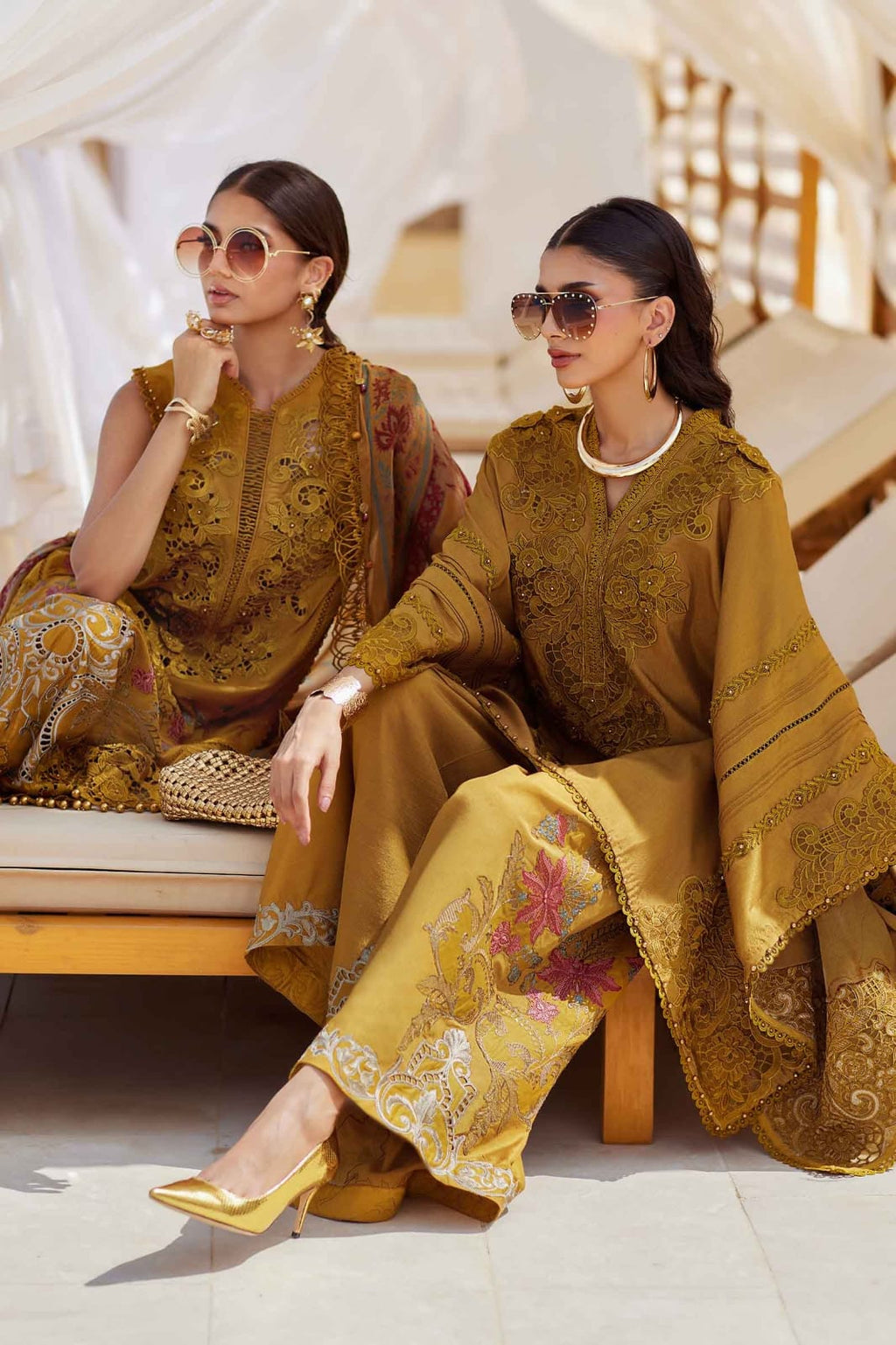 Embroidered Dhanak 3-Piece Suit with Embroidered Shawl D-107 - product photo 4