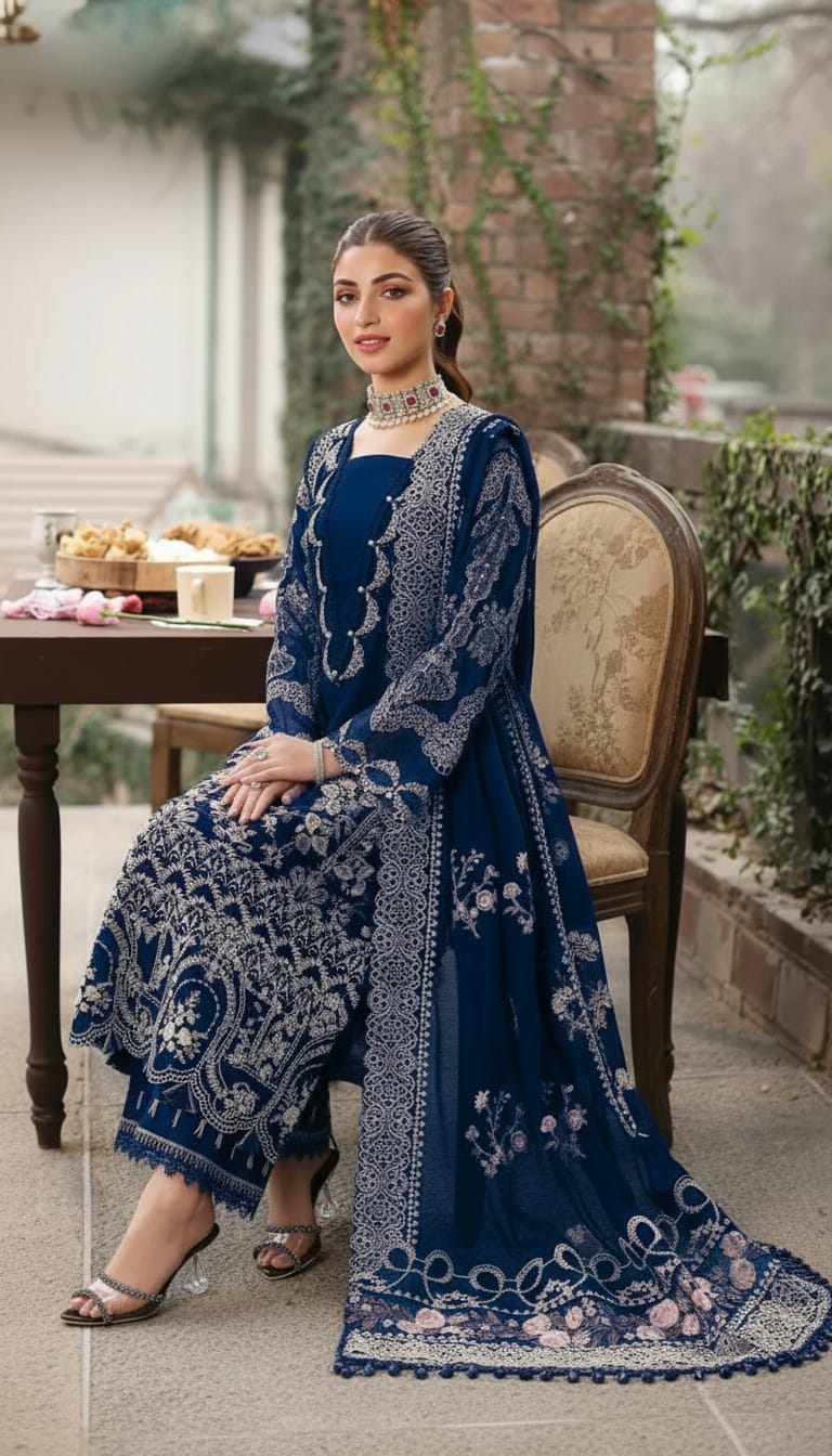 Embroidered Dhanak 3-Piece with Chiffon Dupatta BL-044 - product photo 2