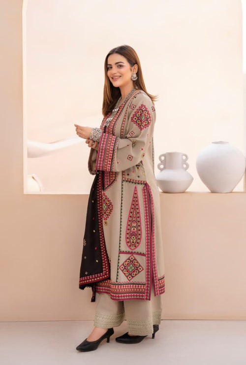 Embroidered Dhanak 3-Piece Suit with Embroidered Shawl BL-089 - product photo 2