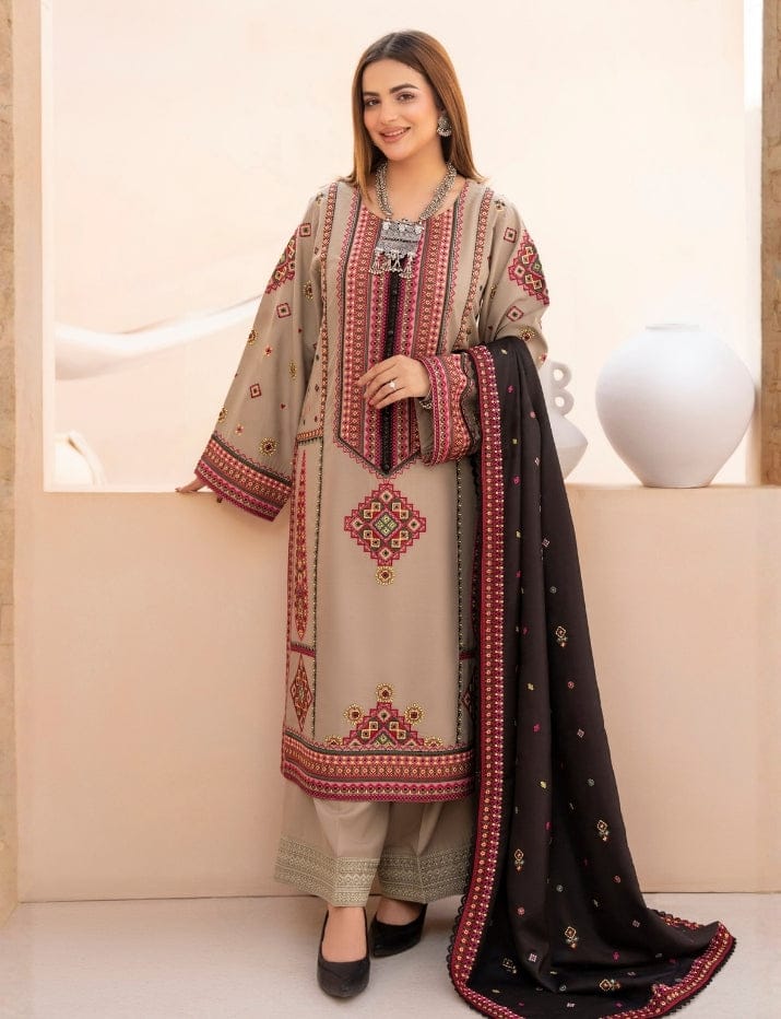 Embroidered Dhanak 3-Piece Suit with Embroidered Shawl BL-089 - product photo 1