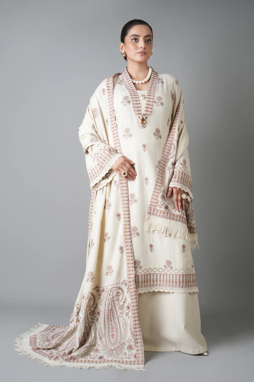 Embroidered Dhanak 3-Piece Suit with Embroidered Shawl D-079 - product photo 2
