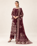 Wine Maroon embroidered Dhanak winter three-piece suit AL-811, image 1
