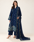 Navy Blue embroidered Dhanak winter three-piece suit AL-812, image 1