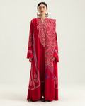 Red embroidered Dhanak winter three-piece suit AL-850, image 1