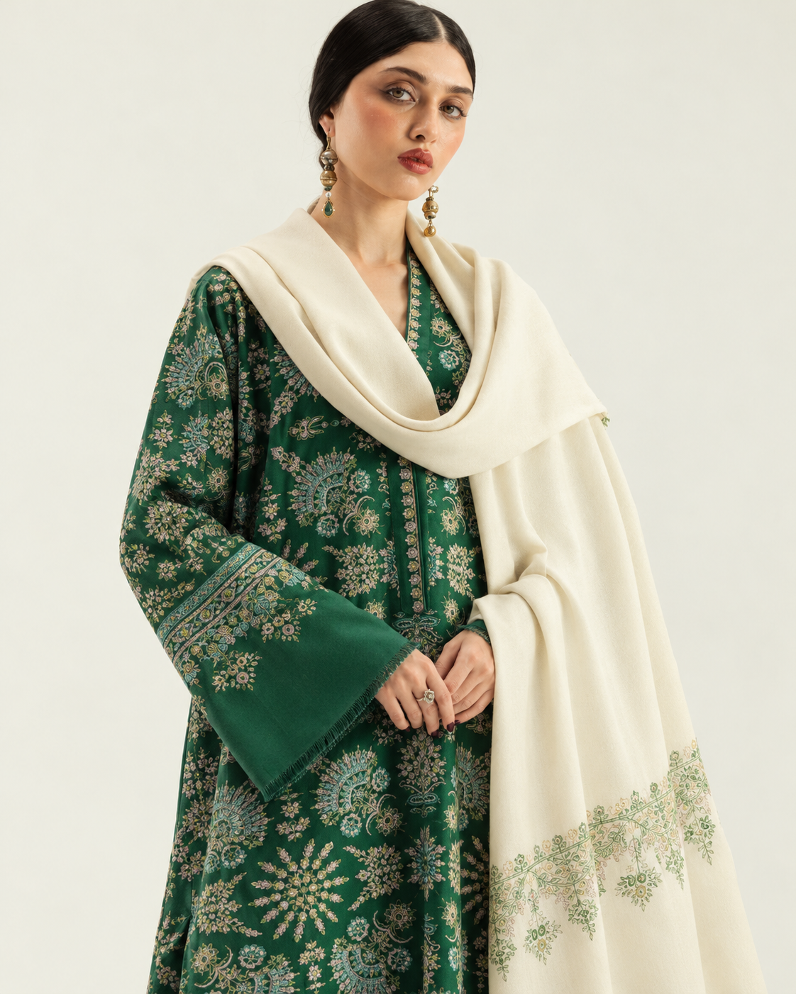 Emerald Green embroidered Dhanak winter three-piece suit AL-856, image 5