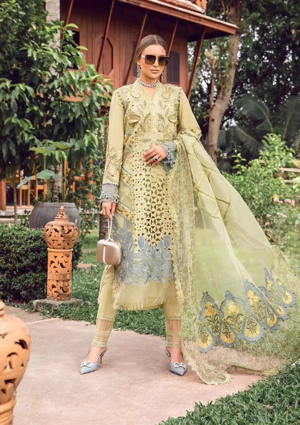 Embroidered Dhanak 3-Piece Suit with Embroidered Shawl D-076 - product photo 1