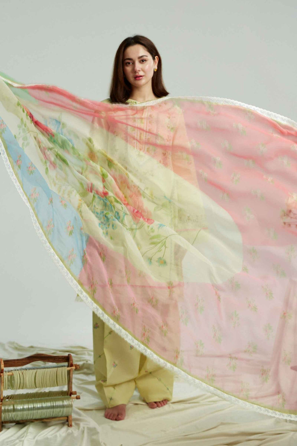 Embroidered Dhanak 3-Piece Suit with Embroidered Shawl D-113 - product photo 4